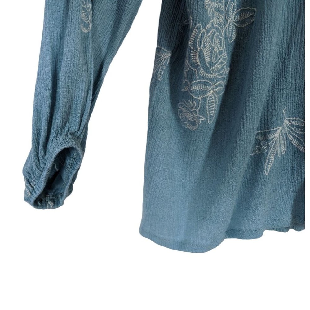 Obsessive Love baby blue Embroidered Floral boho tassel peasant Tunic top S - Picture 2 of 9